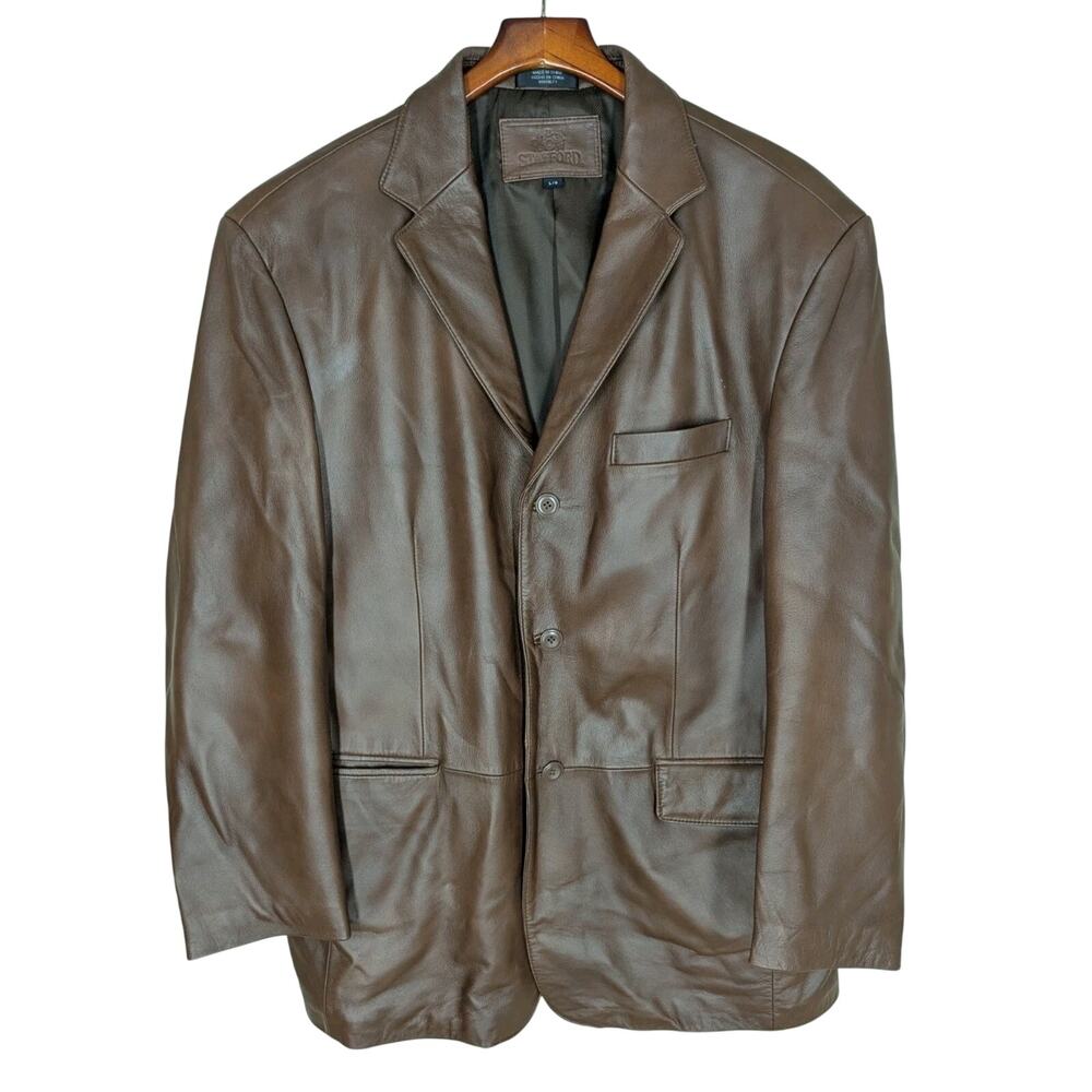 Stafford Leather Jacket Adult LARGE Brown Lined Sport Coat Blazer Equestrian